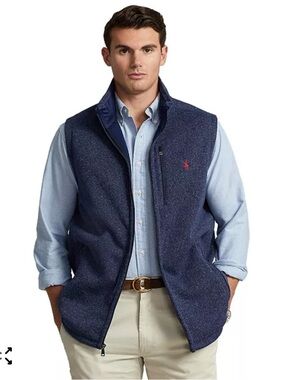 Polo Ralph Lauren Blue Heather Performance Zip Fleece Vest Red Pony Size Medium